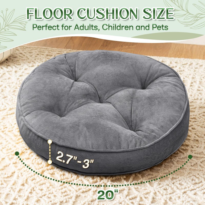 1 MIDDLE ONE Floor Pillow Set of 2, Memory Foam Meditation Cushion, Floor Cushions for Adults Sitting, Large Round Seat Cushions for Yoga, Living Room, 20x20 Inch (Round | Grey) - Image 4
