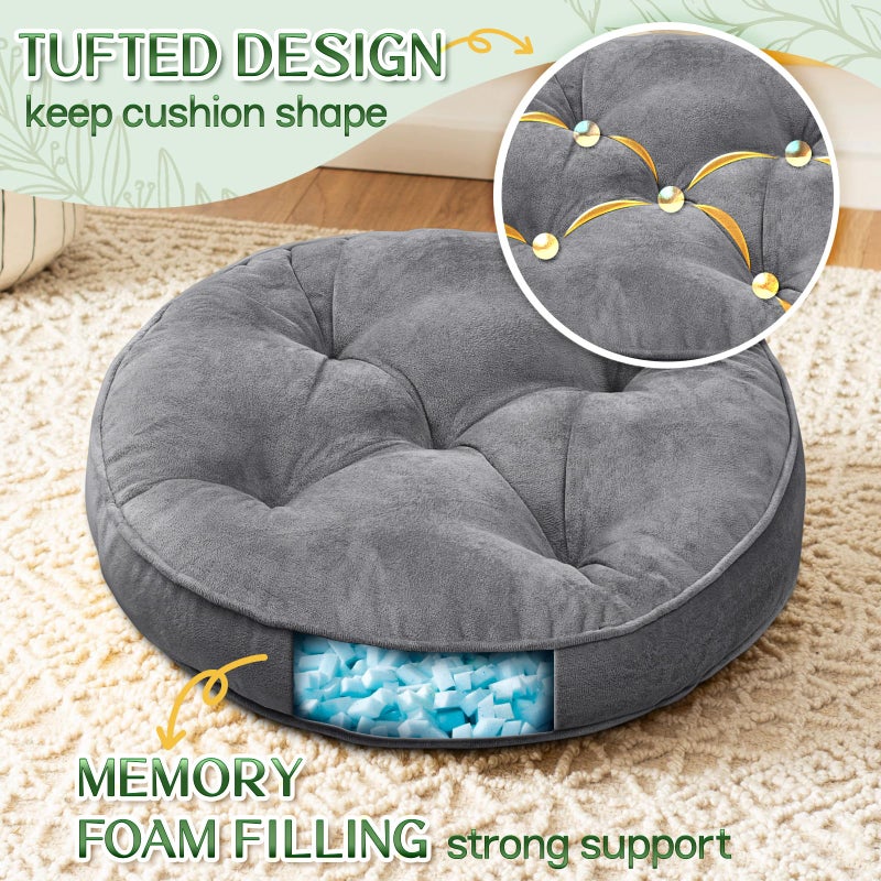 1 MIDDLE ONE Floor Pillow Set of 2, Memory Foam Meditation Cushion, Floor Cushions for Adults Sitting, Large Round Seat Cushions for Yoga, Living Room, 20x20 Inch (Round | Grey) - Image 2
