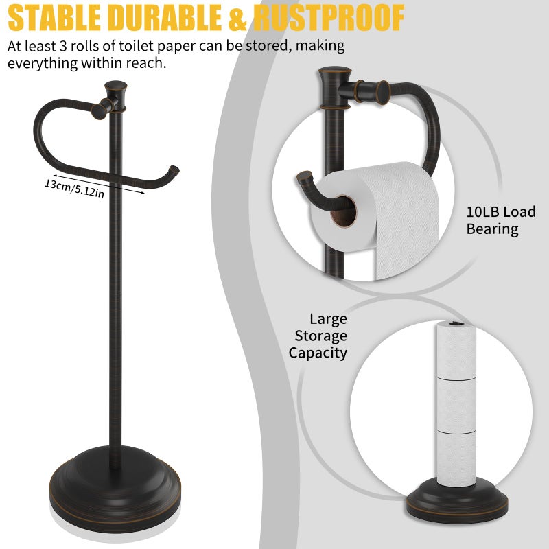 BESy Toilet Paper Holder Free Standing Bathroom Toilet Tissue Holder Stand for Floor Toilet Paper Roll Holder with Storage Hardware Accessories Rack Hand Towel Bar Oil Rubbed Bronze Stainless Steel - Image 3