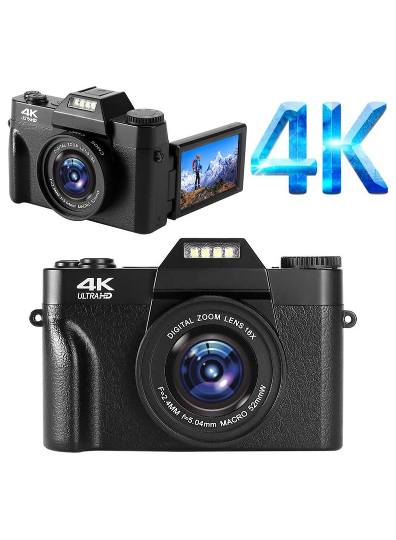 Best Gift Idea 4K Vlogging Camera for YouTube, 48MP Digital Camera with Autofocus, 16X Zoom Anti-Shake Video Camera, 3.0 inch Screen Selfie, Portable Travel Camera for Beginners, Teens, Kids - Image 1