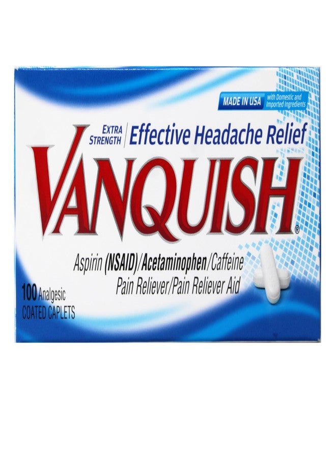 Vanquish Effective Headache Relief – Aspirin (NSAID, Acetaminophen, Caffeine, 100 Analgesic Coated Caplets - Image 1