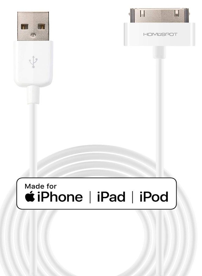HomeSpot Sync & Charge 30 pin to USB Cable 6.6ft (2M) Extra Long Charging Cable Compatible with iPhone 4/4s, iPhone 3G/3GS, iPad 1/2/3, iPod(1 Pack - White) - Image 1