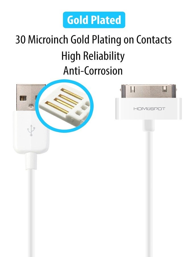 HomeSpot Sync & Charge 30 pin to USB Cable 6.6ft (2M) Extra Long Charging Cable Compatible with iPhone 4/4s, iPhone 3G/3GS, iPad 1/2/3, iPod(1 Pack - White) - Image 2