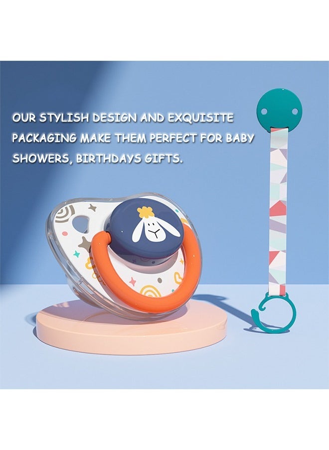 Beyond Night Soft Silicone Pacifiers Set, Baby Symmetrical Sootherwith Pacifier Clip Anti Drop Chain (Orange+Blue)  - Image 4