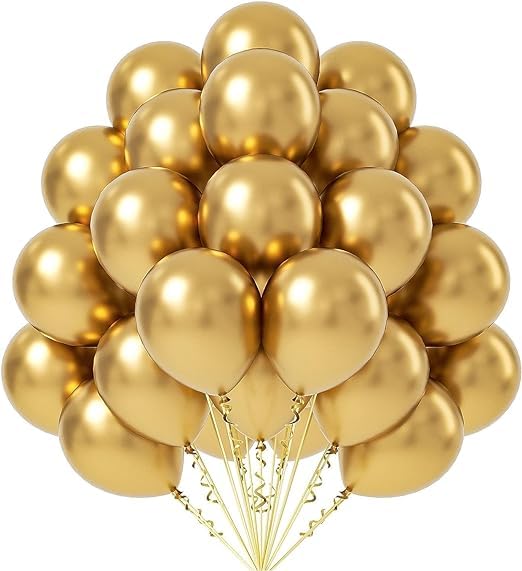 BRIJBAZAAR 100 pcs Golden Metallic Chrome Balloons for Birthday Decoration items celebration Anniversary Girls Boys Men Women - Image 1