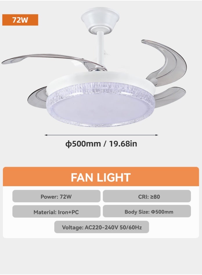 مودي مروحة سقف LED بقوة 72 واط مع جهاز تحكم عن بعد، شفرات حديثة قابلة للسحب، محرك صامت، إضاءة قابلة للتعتيم بثلاثة ألوان (3000 كلفن/4000 كلفن/6500 كلفن)، مروحة ذكية منخفضة الضوضاء لغرفة النوم، غرفة المعيشة، المطبخ - Image 5