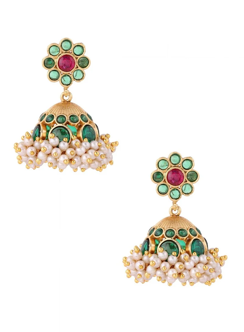 Priyaasi Kundan-Stone Studded  Pearls Beaded Dome Shaped Jhumkas
