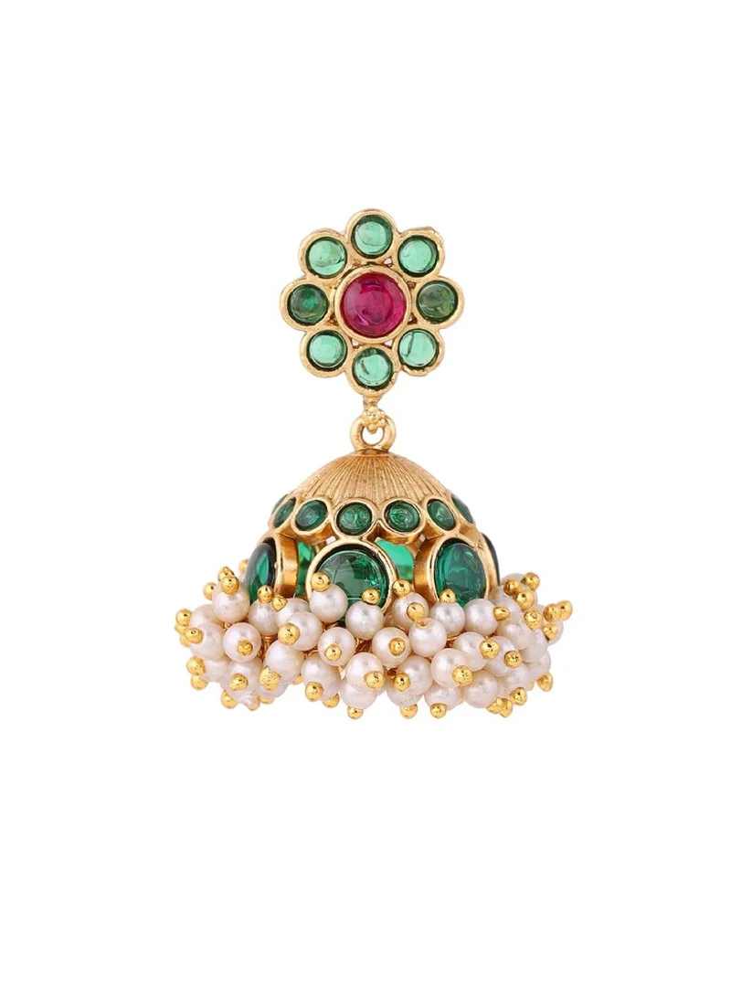 Priyaasi Kundan-Stone Studded  Pearls Beaded Dome Shaped Jhumkas