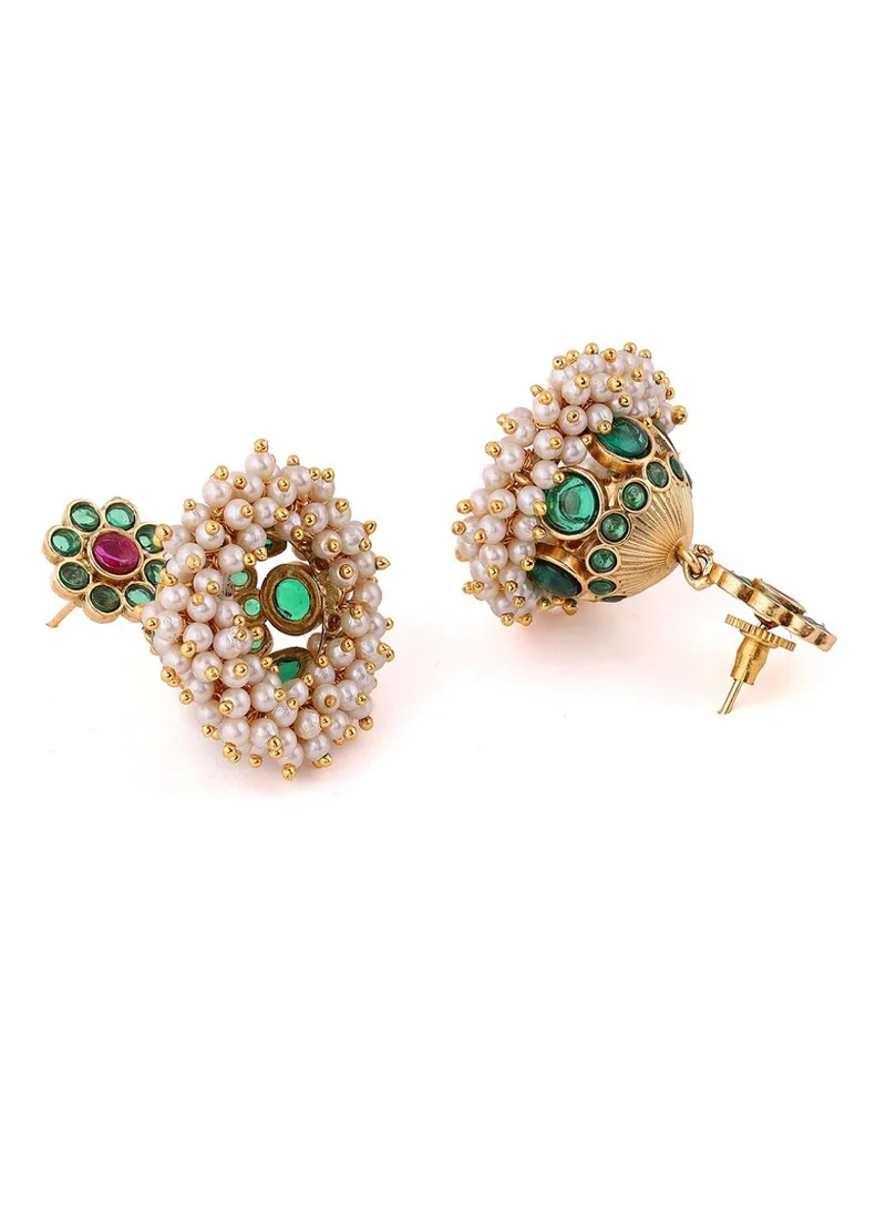 Priyaasi Kundan-Stone Studded  Pearls Beaded Dome Shaped Jhumkas
