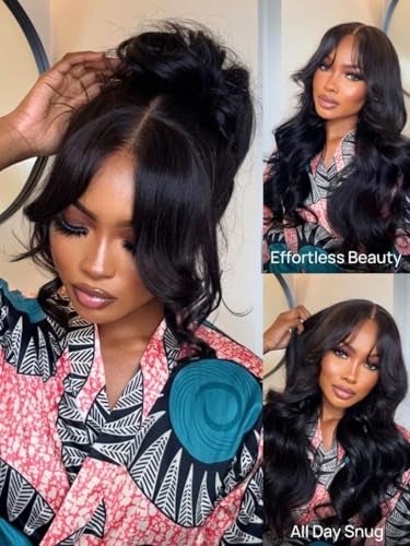 UNICE Real Scalp Glueless Wig Human Hair Pre Plucked Pre Cut 13x4 HD Lace Front Wigs Human Hair Loose Wave with Face Framing Curtain Bangs Bleached Knots Natural Hairline 150 Density 16 inch - Image 3