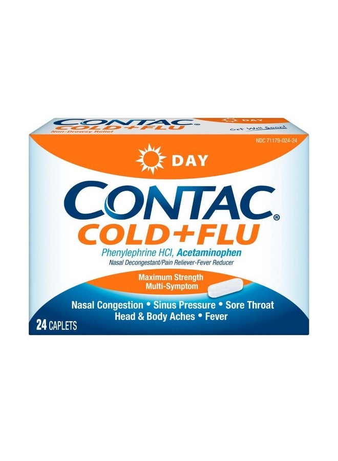 Contac Cold & Flu Medicine, Non-Drowsy, Powerful Multi-Symptom Daytime Relief for Nasal Congestion, Sinus Pressure, Headache, Fever, Sore Throat, Minor Aches and Pains, 24 Caplets - Image 1