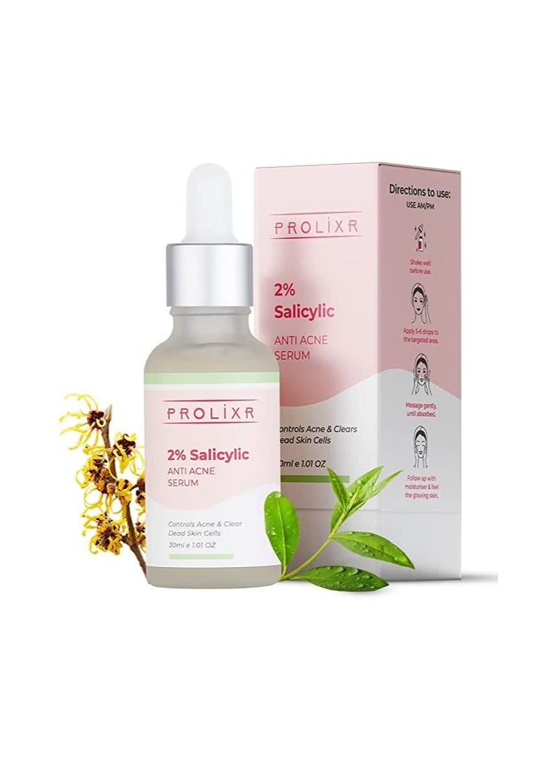 Prolixr 2% Salicylic Acid Anti Acne Serum BHA Based Exfoliant for Acne Prone or Oily Skin 30ml - Image 1