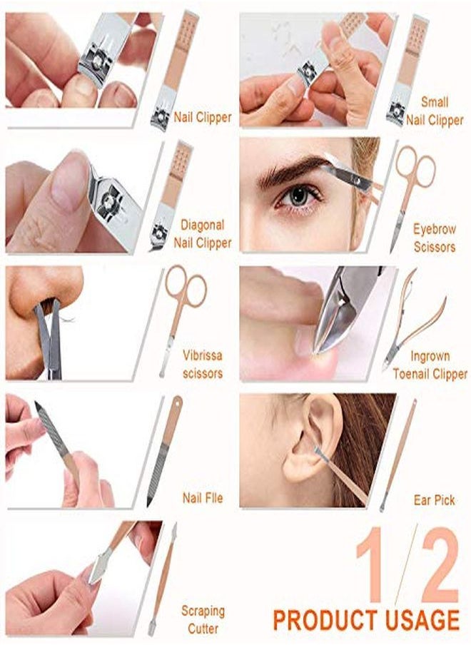 DOCOSS - 18 In 1 Stainless Steel Professional Manicure Set Nail Cutter For Women Nail Scissors Grooming Kit Manicure Pedicure Kit For Women Nail Acne Remover Needle Blackhead Tool With Leather Case - Image 1