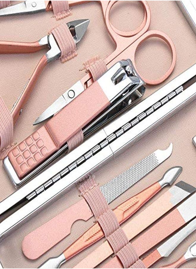 DOCOSS - 18 In 1 Stainless Steel Professional Manicure Set Nail Cutter For Women Nail Scissors Grooming Kit Manicure Pedicure Kit For Women Nail Acne Remover Needle Blackhead Tool With Leather Case - Image 1