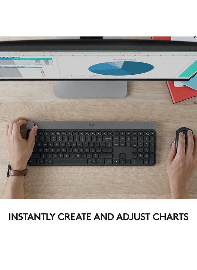 Craft Illuminated Wireless Keyboard, 2.4Ghz Wireless And Bluetooth, Programmable Input Dial, Multi-Device, Automatic Backlit Keys, Rechargeable, PC/Mac/Laptop Qwerty US-International Layout Black