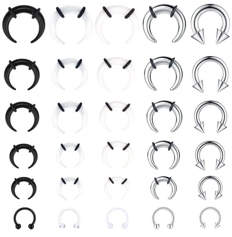 YADOCA 30Pcs Septum Pincher Tapers 16G 14G 12G 10G 8G 6G Horseshoe Septum Rings Acrylic Stainless Steel C Shape Septum Piercing Jewelry Nose Ear Cartilage Septum Stretching Kit for Women Men - Image 1