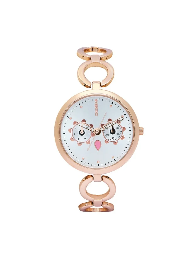 Chumbak Hoot Metal Strap Watch | Rosegold with Silver Dial