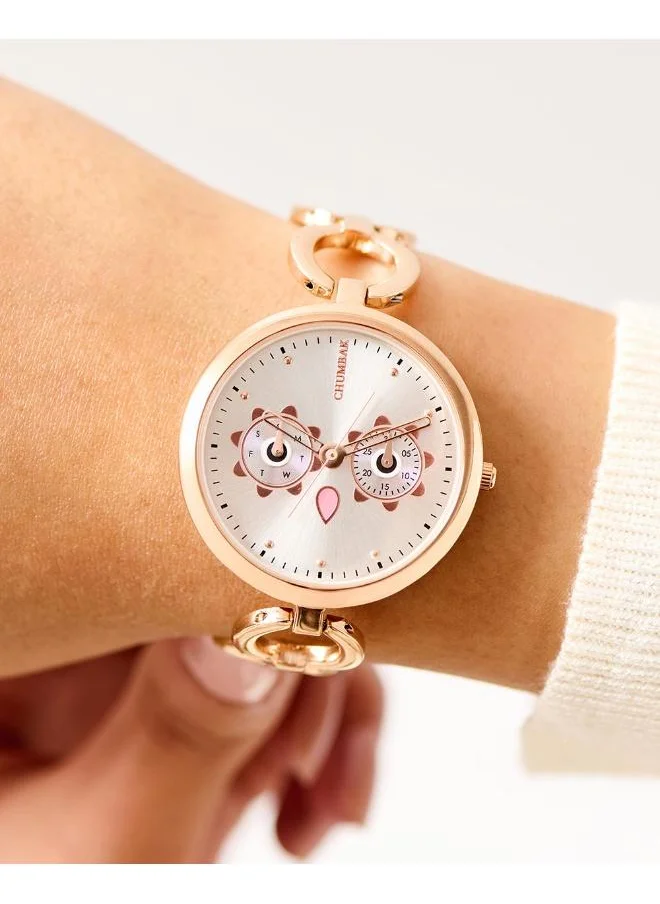 تشامباك Hoot Metal Strap Watch | Rosegold with Silver Dial