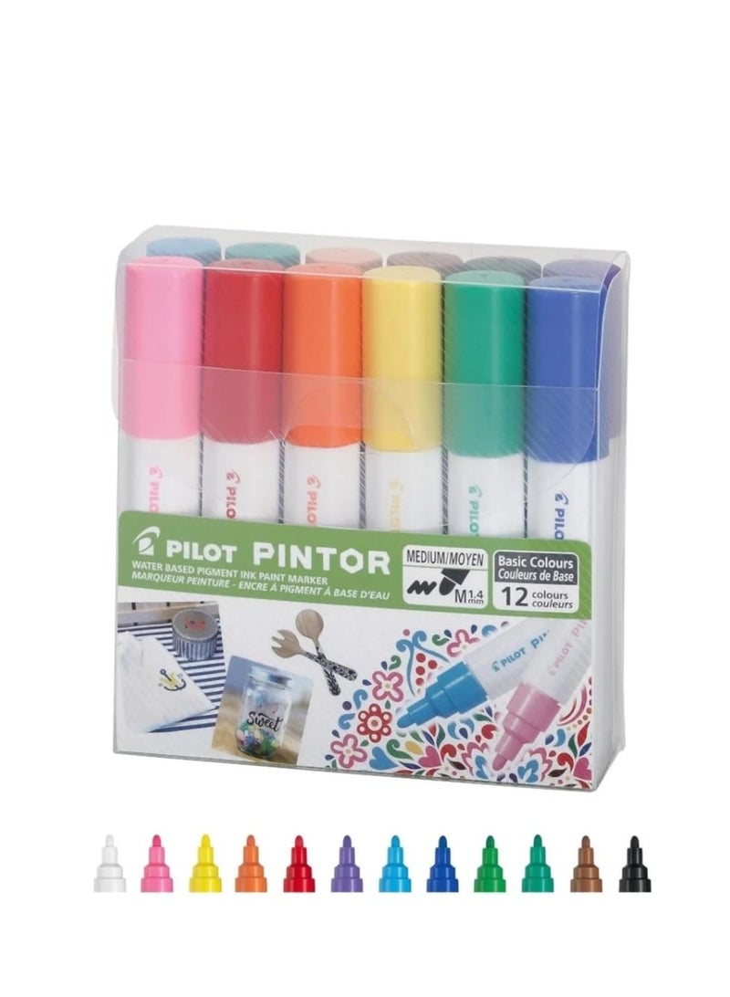 Pilot Pintor Basic Water Based Paint Marker Set of 12 Medium 1.4mm - Image 1