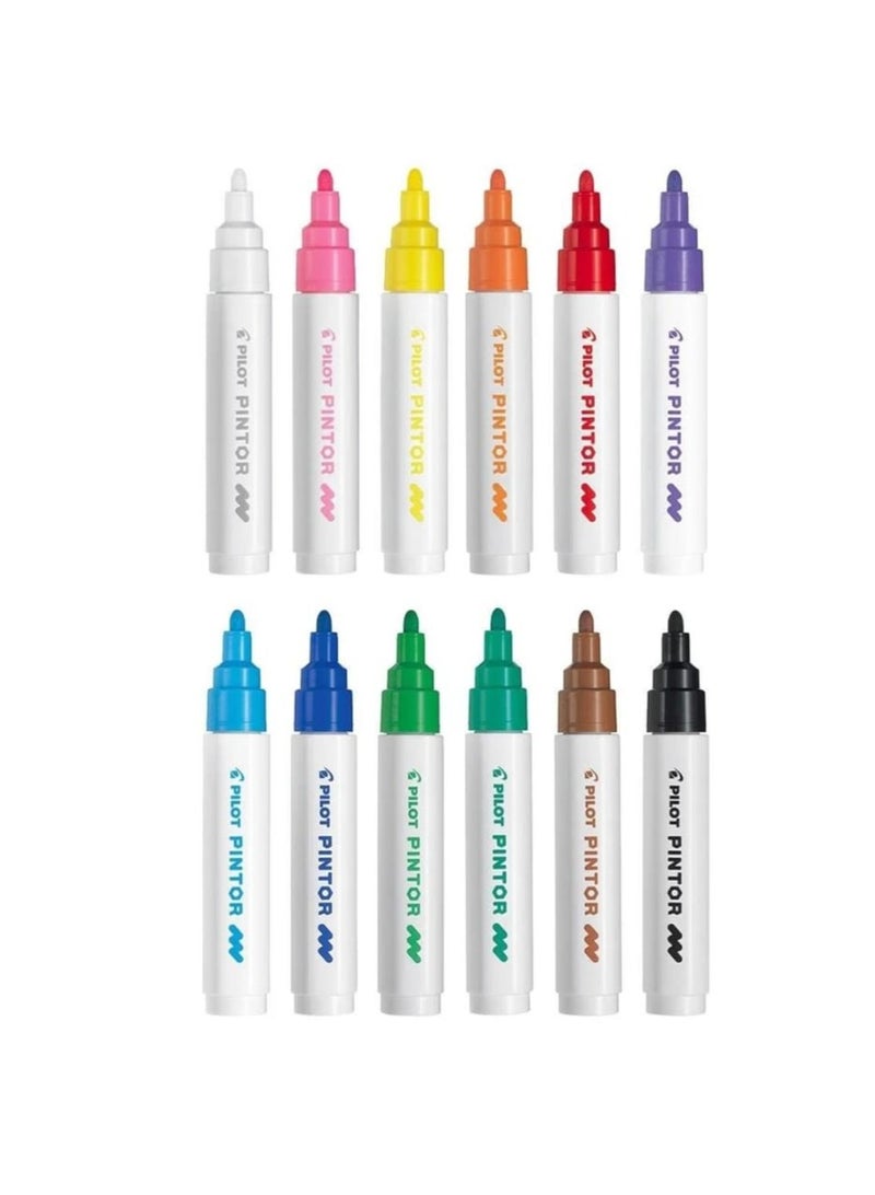 Pilot Pintor Basic Water Based Paint Marker Set of 12 Medium 1.4mm - Image 2
