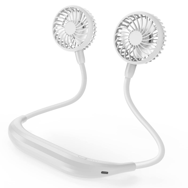 Portable Neck Fan 2600mAh Battery Operated Ultra Quiet Hands Free USB Fan with 3 Speeds Strong Wind 360 Adjustable High Flexibility Wearable Personal Fan for Home Office Outdoor Travel White