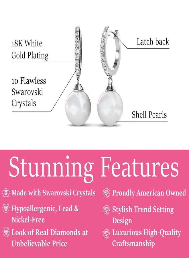 Cate & Chloe Daphne 18k White Gold Dangle Pearl Earrings with Simulated Diamond Crystals, Hypoallergenic Jewelry for Women, Gift for Her - Image 2