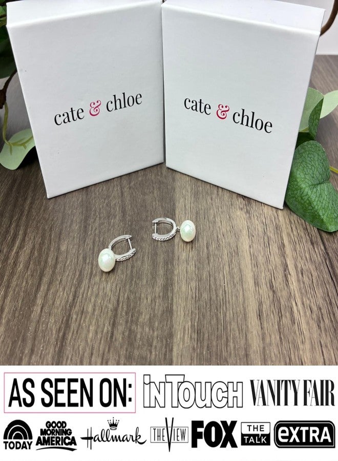 Cate & Chloe Daphne 18k White Gold Dangle Pearl Earrings with Simulated Diamond Crystals, Hypoallergenic Jewelry for Women, Gift for Her - Image 3