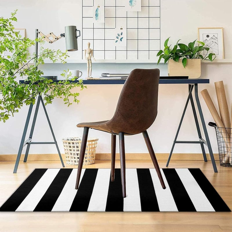 KOZYFLY Black and White Striped Runner Rug 2x4.3 Ft Washable Hallway Runner Rug Farmhouse Kitchen Hand Woven Cotton Indoor Outdoor Rug for Front Door Kitchen Hallway Bedroom Laundry Room - Image 3