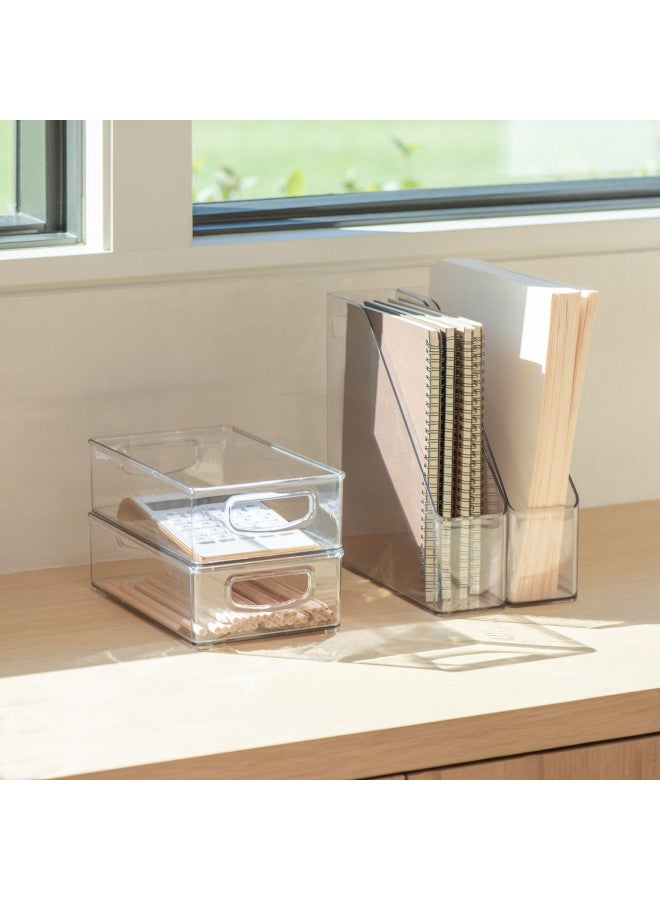 mDesign mDesign Small Plastic Office Storage Container Bins w/Handles for Organization in Filing Cabinet, Closet Shelf, Desk Drawers, Organizer for Notes, Pens, Pencils - Ligne Collection, 4 Pack - Clear  - Image 2