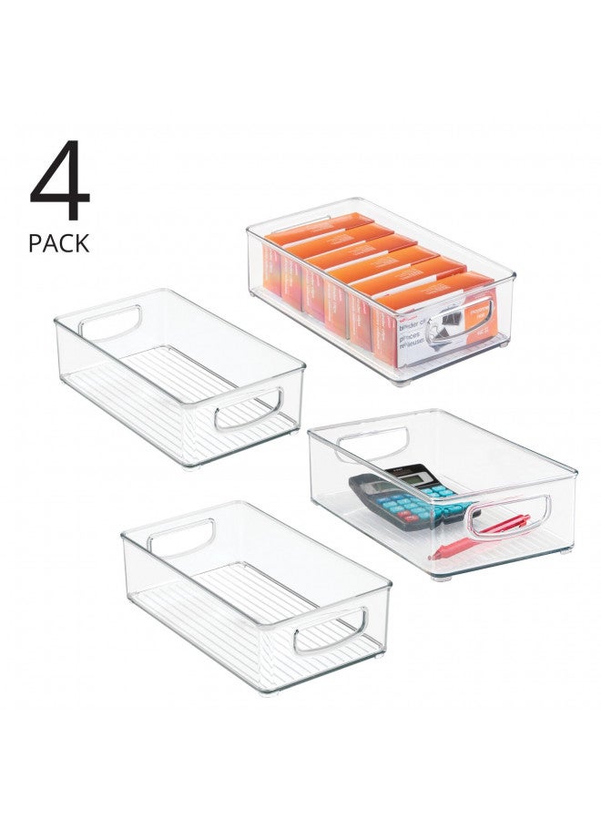 mDesign mDesign Small Plastic Office Storage Container Bins w/Handles for Organization in Filing Cabinet, Closet Shelf, Desk Drawers, Organizer for Notes, Pens, Pencils - Ligne Collection, 4 Pack - Clear  - Image 1