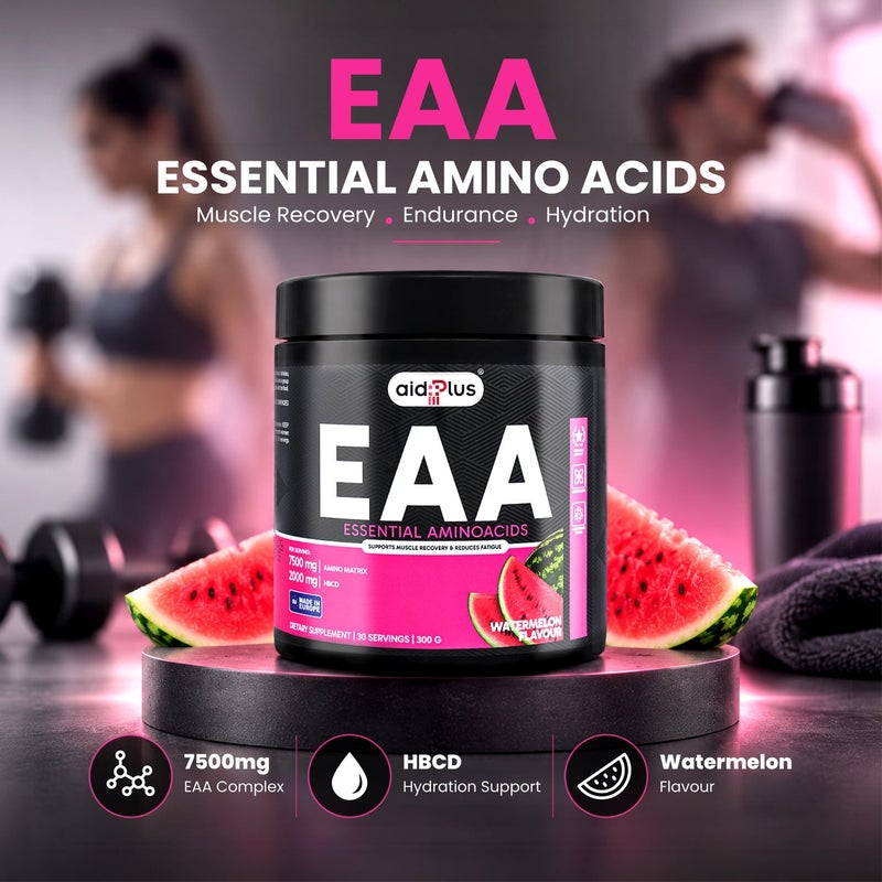 AID PLUS EAA بطيخ، 300غ | 7500ملغ مركب EAA | مع BCAA ومركب جليكوز | دعم الطاقة، التحمل والتعافي - Image 3