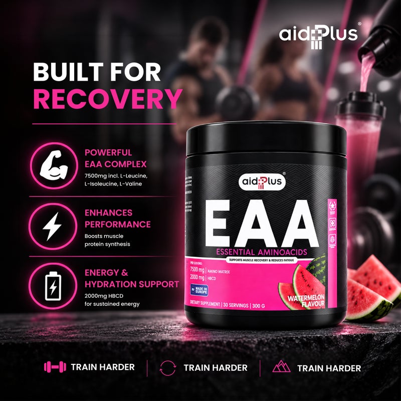 AID PLUS EAA بطيخ، 300غ | 7500ملغ مركب EAA | مع BCAA ومركب جليكوز | دعم الطاقة، التحمل والتعافي - Image 4