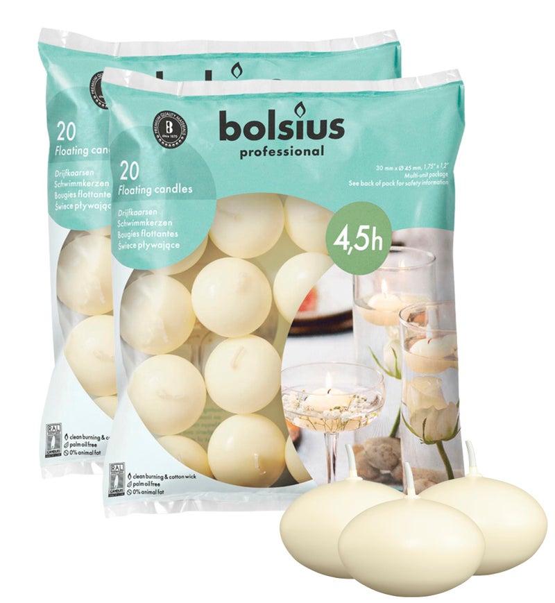 BOLSIUS Unscented 1.75" Floating Candles - Pure Rich Creamy Ivory, 40 Set - Smokeless, European Quality - Imbue Breathtaking Ambiance for Romantic Wedding Centerpieces, Decorations, Holiday Parties - Image 1