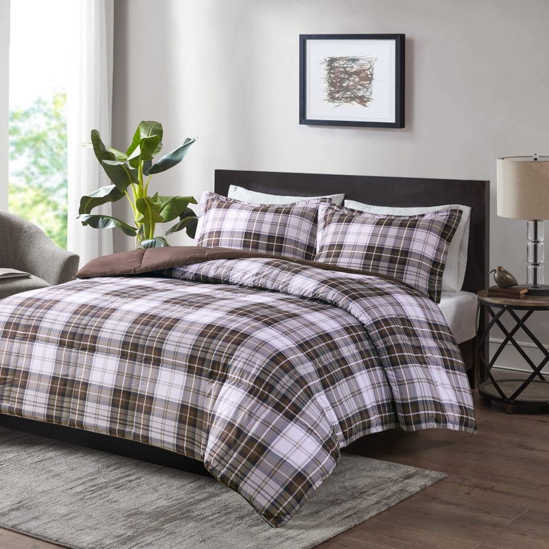 Madison Park Essentials Parkston Plaid Comforter Matching Sham 3M Scotchguard Stain Release Cover Hypoallergenic All Season BeddingSet Twin Twin XL Brown 2 Piece
