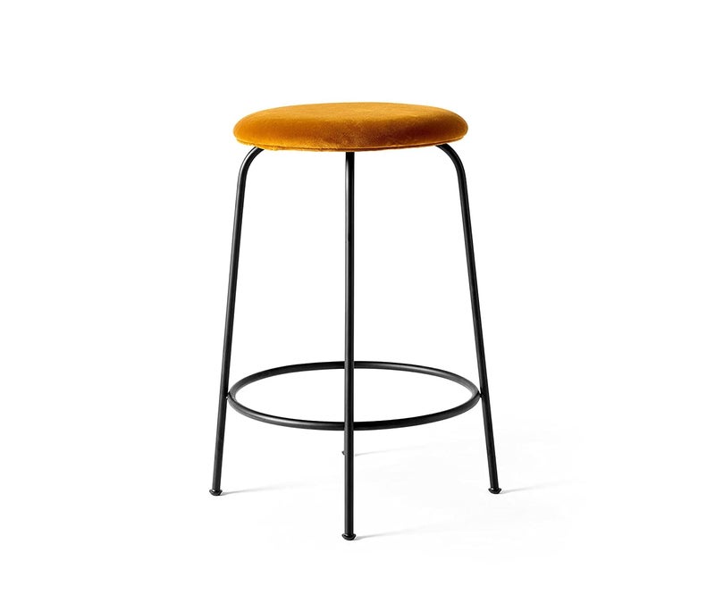 Generic Indian Decor. 38442 Breakfast Stool Modern Dressing Stool- Metal Round Stool Bedroom Living Room Shoe Changing Stool Stable Durable Stacking Stools - Black Cushion - Black Frame - Orange Cushion - Image 1