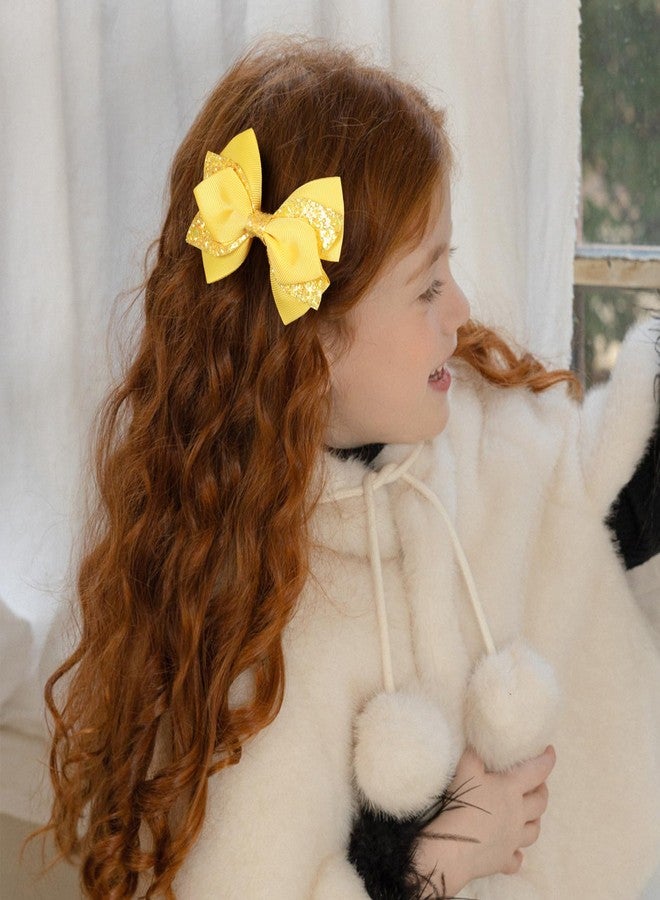 Miroksh رباط شعر لامع أصفر 4" مع مشابك شعر على شكل قوس للفتيات الصغيرات مزين بخيوط لامعة، دبابيس شعر على شكل تمساح، إكسسوار لتزيين فستان عيد الفصح في عطلة الصيف على الشاطئ - Image 5