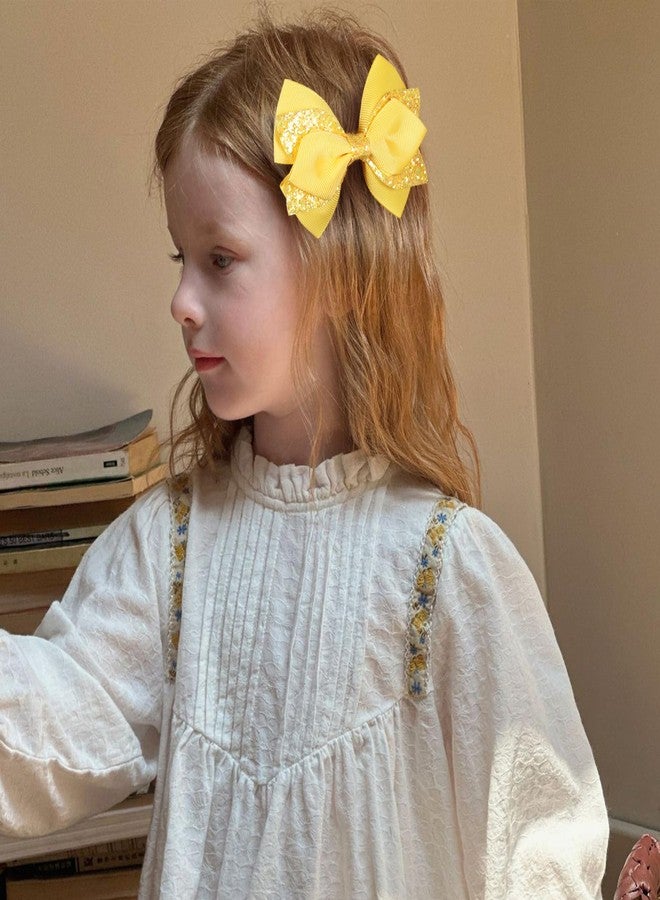 Miroksh رباط شعر لامع أصفر 4" مع مشابك شعر على شكل قوس للفتيات الصغيرات مزين بخيوط لامعة، دبابيس شعر على شكل تمساح، إكسسوار لتزيين فستان عيد الفصح في عطلة الصيف على الشاطئ - Image 3