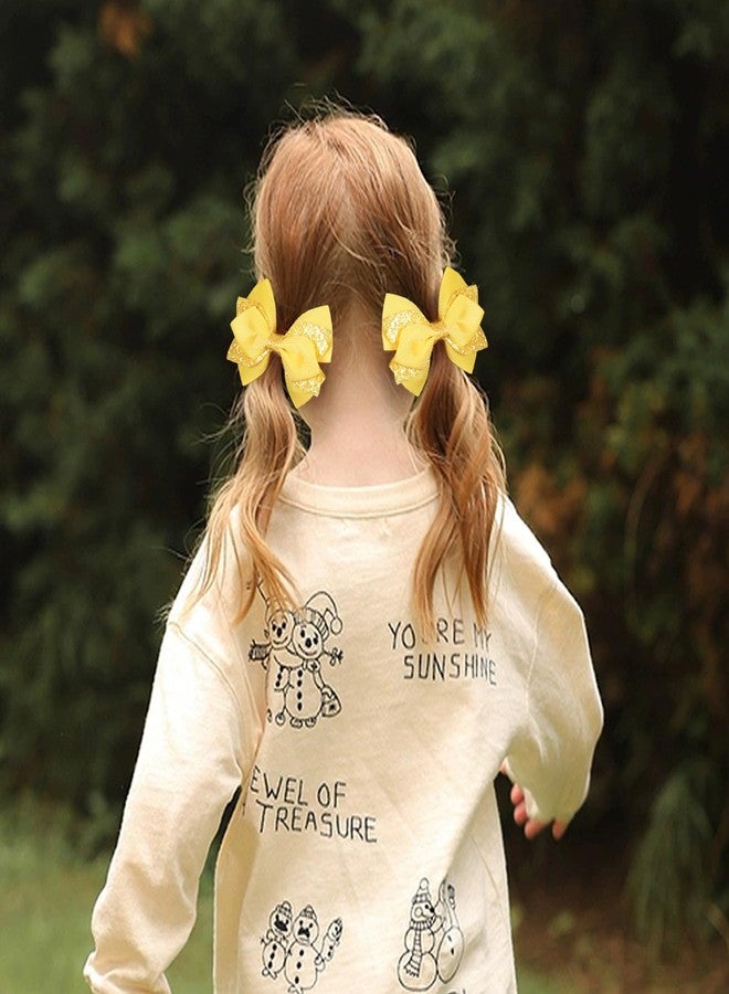 Miroksh رباط شعر لامع أصفر 4" مع مشابك شعر على شكل قوس للفتيات الصغيرات مزين بخيوط لامعة، دبابيس شعر على شكل تمساح، إكسسوار لتزيين فستان عيد الفصح في عطلة الصيف على الشاطئ - Image 4