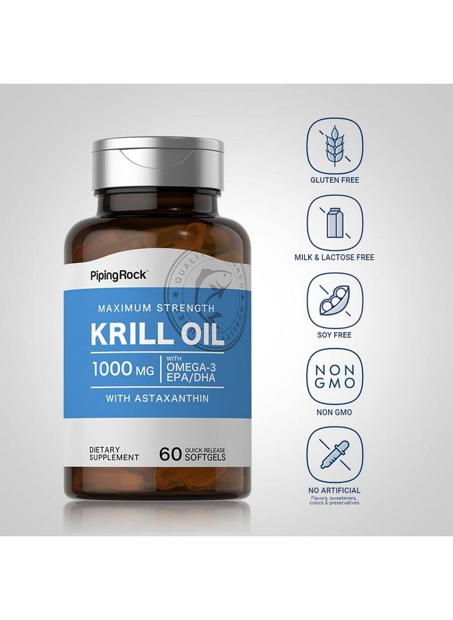 Piping Rock - Krill Oil 1000 Mg Softgels  60 Count  With Omega 3 Epa Dha  Nongmo Gluten Free - Image 1