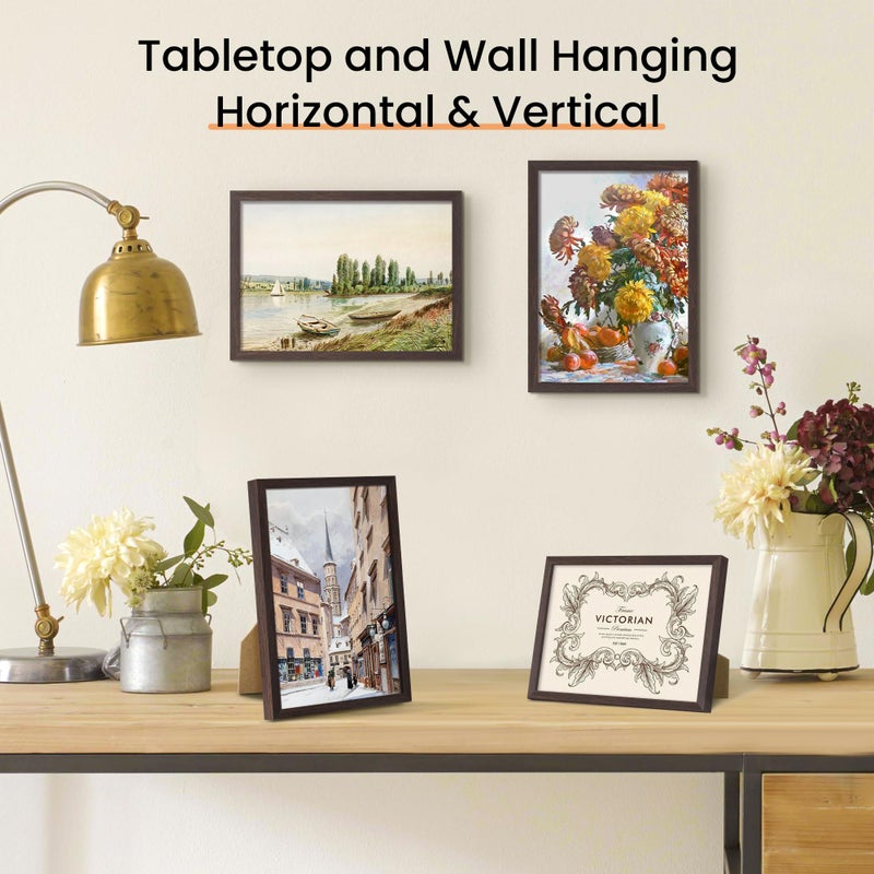 upsimples 5x7 Picture Frame Set of 3  Made of High Definition Glass for 5 x 7 Brown Frames  Wall and Tabletop Display Thin Border Photo Frame for Home D?cor - Image 4