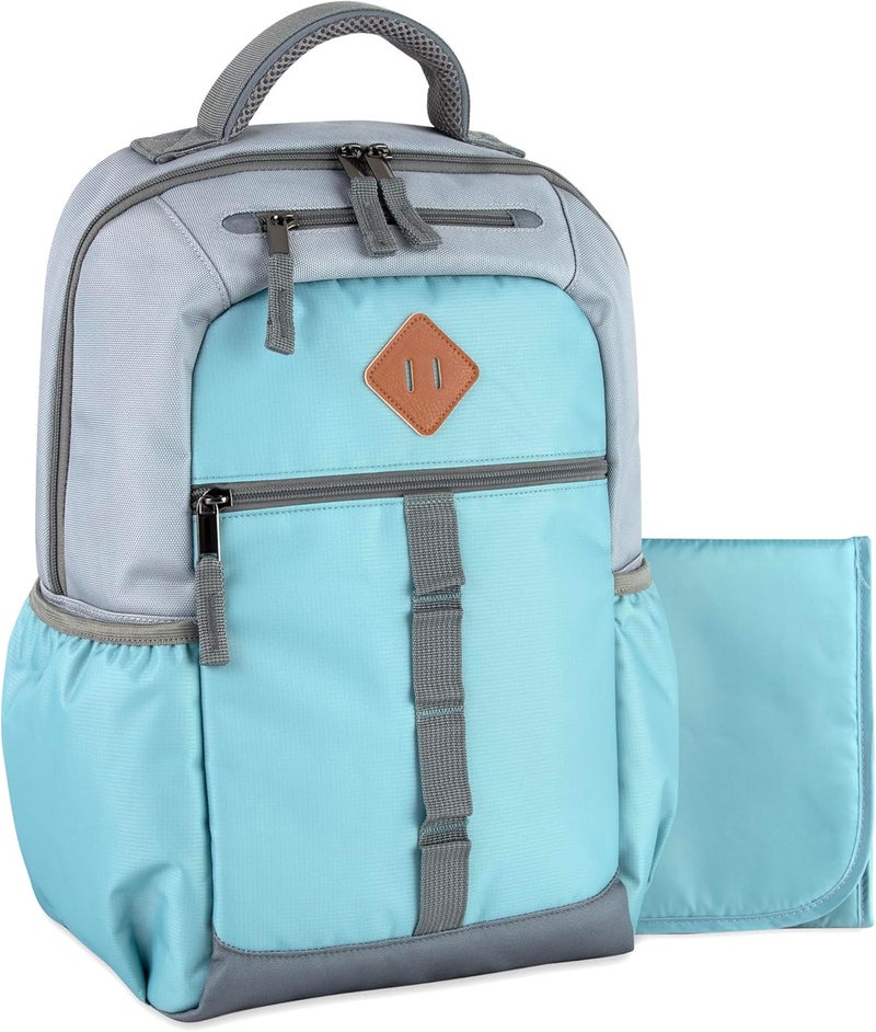Baby Essentials Two Tone Diaper Bag Backpack with Portable Changing Pad Stroller Straps Insulated Bottle Pocket 2 Pc Set Teal - Image 1