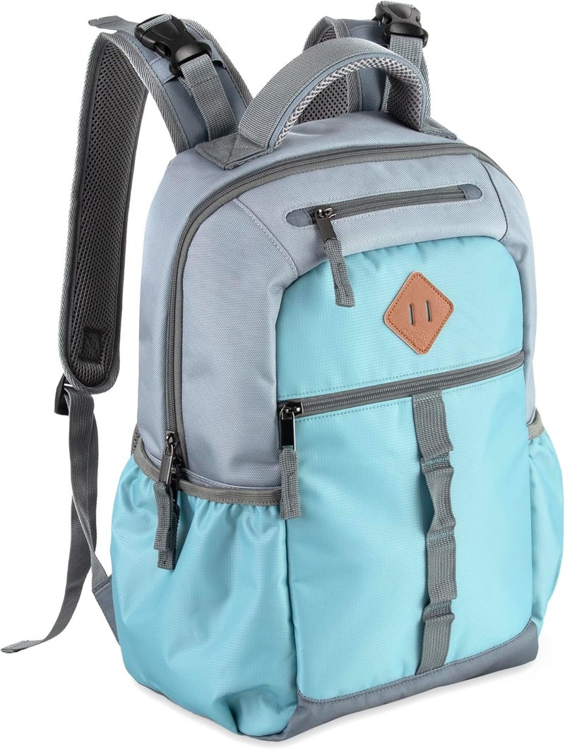 Baby Essentials Two Tone Diaper Bag Backpack with Portable Changing Pad Stroller Straps Insulated Bottle Pocket 2 Pc Set Teal - Image 2