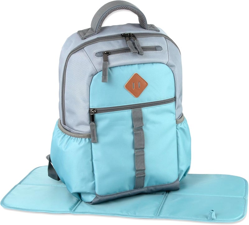 Baby Essentials Two Tone Diaper Bag Backpack with Portable Changing Pad Stroller Straps Insulated Bottle Pocket 2 Pc Set Teal - Image 4