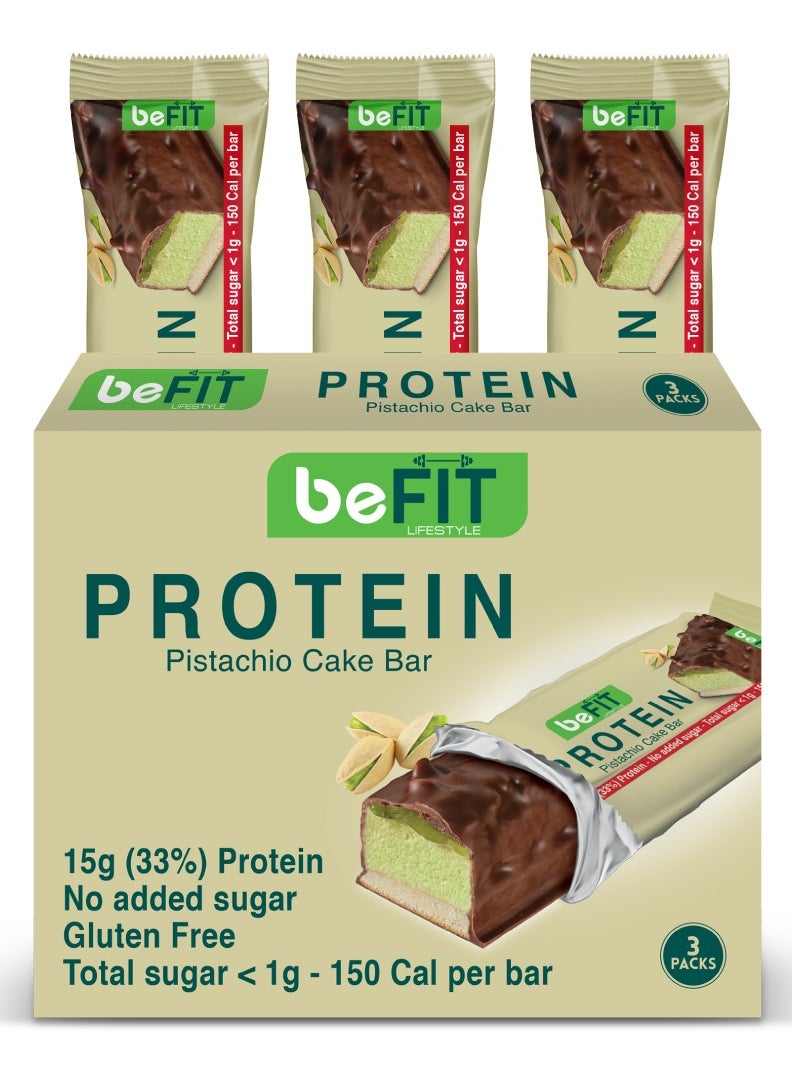 beFIT Pistachio Protein Cake Bar with 15g(33%) Protein Box of 3 Bars 