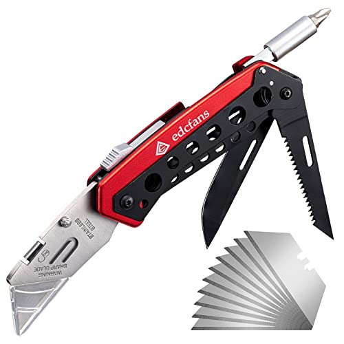 edcfans Folding Pocket Utility Knife Heavy Duty Box Cutter with Flat Head and Phillips Screwdriver, Saw, Fruit Knife, Belt Clip, Quick Change Blades Lock Back Design(10 Blades) - Image 1