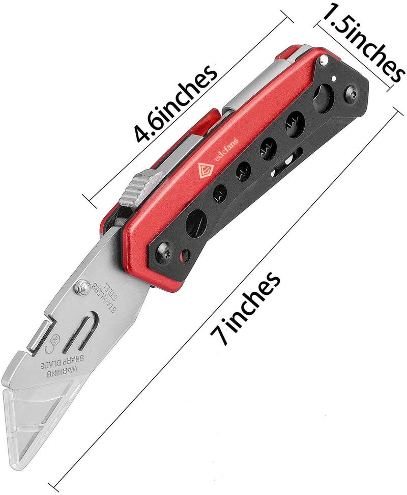 edcfans Folding Pocket Utility Knife Heavy Duty Box Cutter with Flat Head and Phillips Screwdriver, Saw, Fruit Knife, Belt Clip, Quick Change Blades Lock Back Design(10 Blades) - Image 2