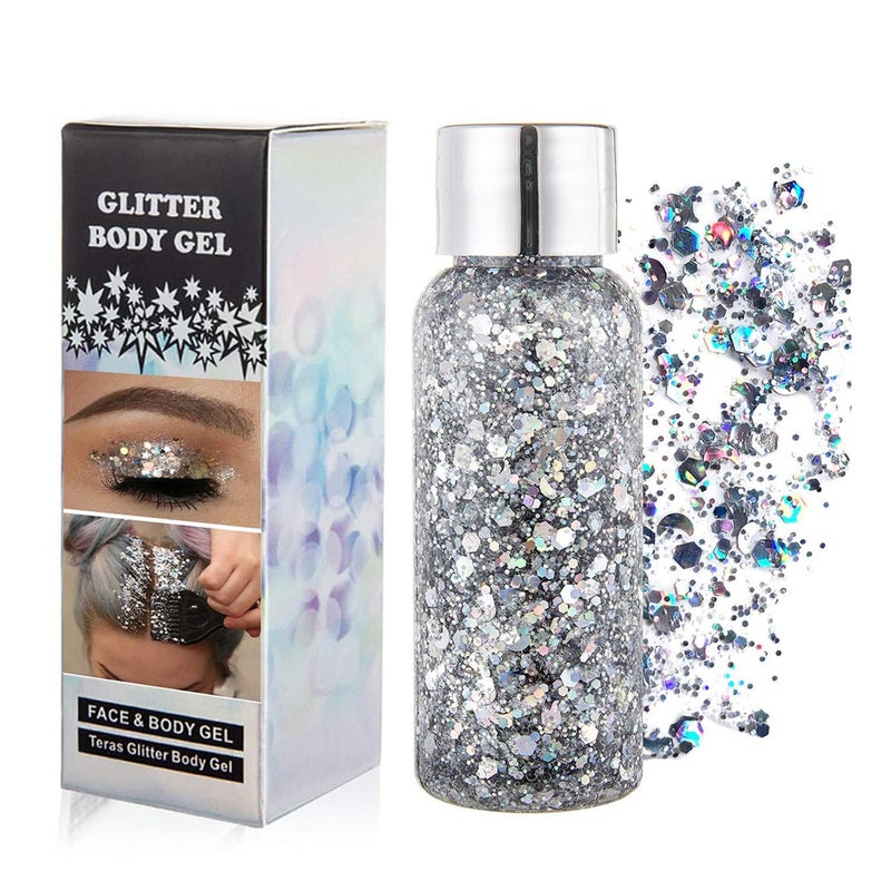 GLTurelifes Mermaid Sequins Chunky Glitter Liquid Eyeshadow Glitter Body Gel Festival Glitter Cosmetic Face Hair Nails Makeup Long Lasting Sparkling 30g