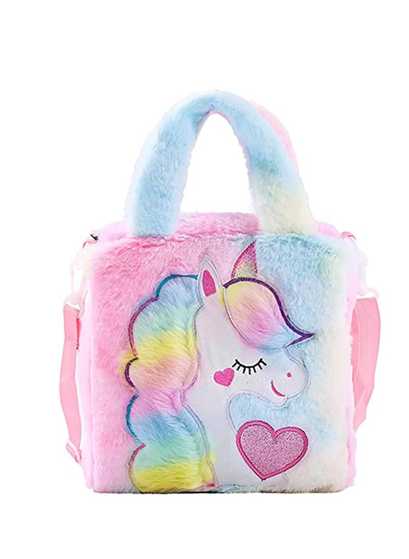 Excefore Kids Crossbody Handbags Colorful Unicorn Tote Adjustable Shoulder Strap Bag Plush Large Capacity Cute Unicorn Crossbody Purse Girls Birthday Gift 1-6 Years - Image 1
