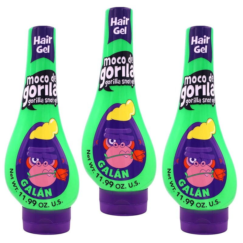 Moco de Gorila Galan Hair Styling Gel Reactivatable with water Longlasting Hold 3Pack of 1199 Oz Each 3 Squeezable Bottles