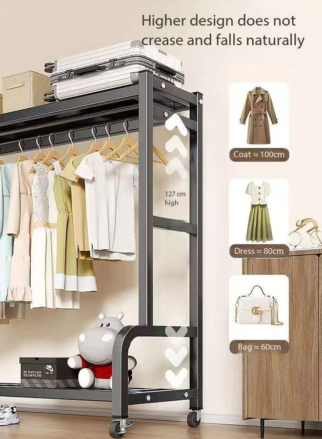 JCB CHIC رف ملابس مزدوج بقضيب مزدوج مع أرفف، رف ملابس معدني لتعليق الملابس الجافة، مع قضيب علوي منظم للقمصان ورف تخزين سفلي (BC-12106-WHT) - Image 4